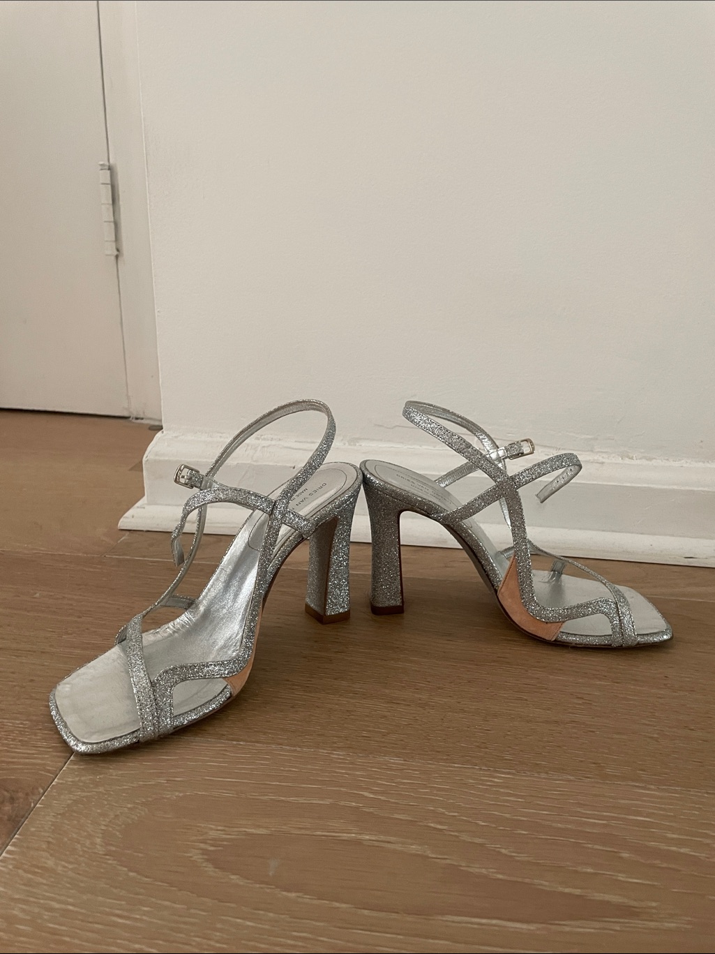 Dries Van Noten Silver Glitter Square-Toe Sandals